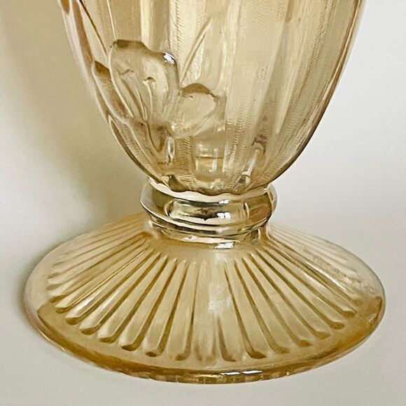 Vintage Jeanette Glass Iris Iridescence Herringbone Carnival Flower 9” Vase - Picture 13 of 16